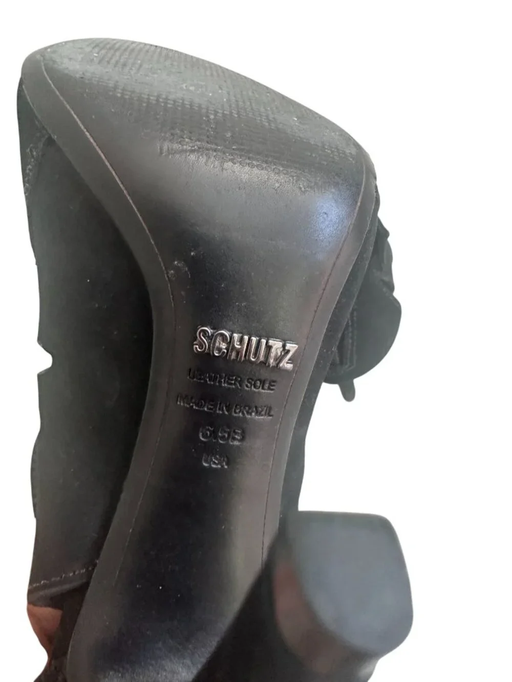 SCHUTZ Black Suede Zip Sandals Heels Size 6.5